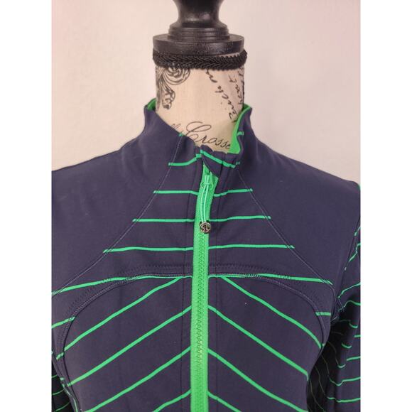 LULULEMON Jacket SZ 6* Forme Full Zip Womens Stripe Inkwell Blue Green Bean - Picture 3 of 9